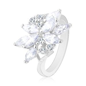 Třpytivý prsten ve stříbrném odstínu, květ - zirkonová zrníčka různé barvy - Velikost: 56, Barva: Růžová