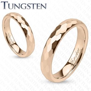 Tungstenový prstýnek - zlatorůžový, broušení do šestihranů - Velikost: 50