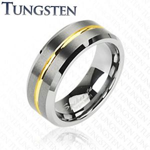 Wolframový prsten s pruhem ve zlaté barvě, 8 mm - Velikost: 51