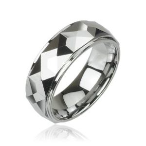 Wolframový prsten s vybroušenými hranatými plochami, vysoký lesk, 8 mm - Velikost: 72