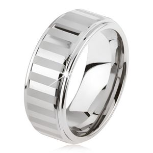 Wolframový prsten stříbrné barvy, lesklé a matné pásky - Velikost: 49