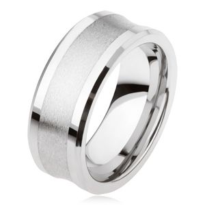 Wolframový prsten stříbrné barvy, matný středový pás, lesklé vystupující okraje - Velikost: 65