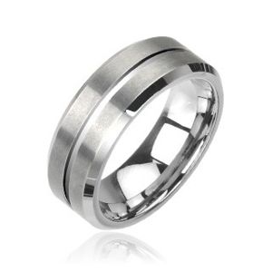 Wolframový prsten stříbrný broušený - Velikost: 57