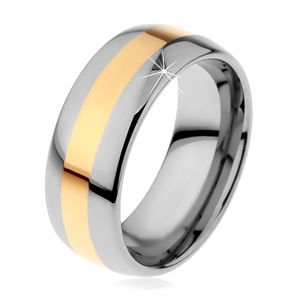 Wolframový prsten v dvoubarevném provedení - proužek zlaté barvy, 8 mm - Velikost: 59