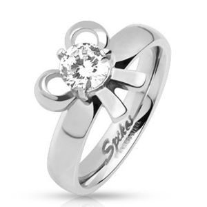Zásnubní ocelový prsten s mašličkou a kulatým kamínkem  - Velikost: 54