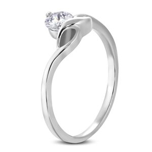 Zásnubní prsten s kulatým čirým zirkonem a jemnými vlnkami - Velikost: 60