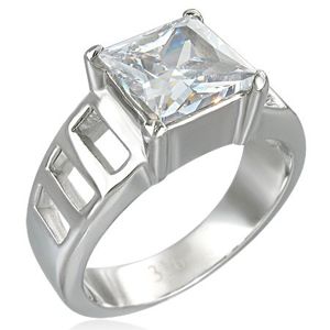 Zásnubní prsten s velikým čtvercovým zirkonem a šesti  otvory - Velikost: 64