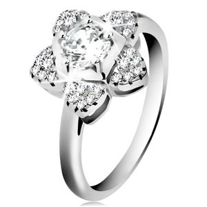 Zásnubní prsten, stříbro 925, blýskavý zirkonový kvítek čiré barvy - Velikost: 47
