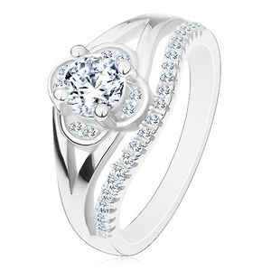 Zásnubní prsten, stříbro 925, čirý zirkonový kvítek a linie drobných zirkonů - Velikost: 58