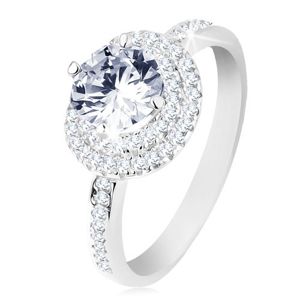 Zásnubní prsten, stříbro 925, dvojitý lem, kulatý čirý zirkon - Velikost: 50