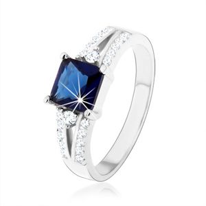 Zásnubní prsten, stříbro 925, modrý zirkonový čtverec, zdobená ramena - Velikost: 52