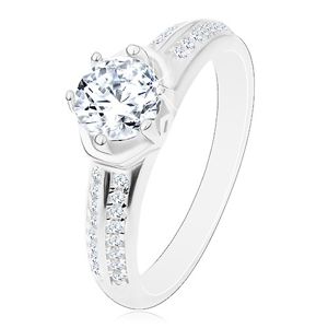 Zásnubní prsten - stříbro 925, zářivý kulatý zirkon, obloučky, blýskavá ramena - Velikost: 58