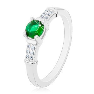 Zásnubní prsten, stříbro 925, zirkonová ramena, kulatý zelený zirkon - Velikost: 56