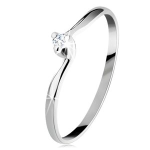 Zásnubní prsten v bílém 14K zlatě - čirý broušený diamant, úzká ramena - Velikost: 54