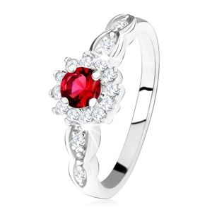 Zásnubní prsten ze stříbra 925, červený kulatý zirkon s čirým lemem - Velikost: 54