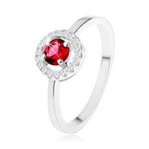 Zásnubní prsten ze stříbra 925, kulatý červený zirkon, čirý lem - Velikost: 60