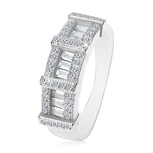 Zásnubní prsten ze stříbra 925, obdélníkové a kulaté zirkony - Velikost: 55