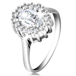 Zásnubní prsten ze stříbra 925, oválný broušený zirkon, lem z drobných zirkonků - Velikost: 61