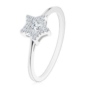 Zásnubní prsten ze stříbra 925, zářivá hvězdička, kulatý zirkon uprostřed - Velikost: 51