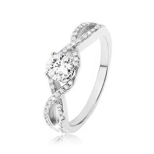 Zásnubní prsten ze stříbra 925, zirkonové vlny, vystupující kulatý zirkon - Velikost: 65