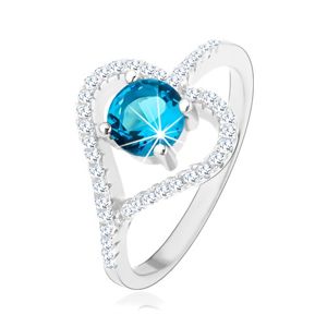 Zásnubní prsten ze stříbra 925, zirkonový obrys srdce, modrý zirkon - Velikost: 58