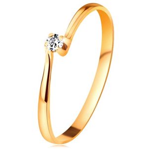 Zásnubní prsten ze žlutého 14K zlata - zirkon v kotlíku mezi zúženými rameny - Velikost: 51