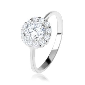 Zásnubní stříbrný 925 prsten, kulatý čirý zirkon, třpytivý lem - Velikost: 58