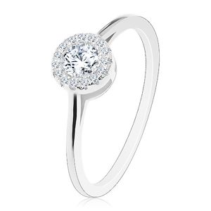 Zásnubní stříbrný prsten 925, kulatý transparentní zirkon s čirou obrubou - Velikost: 56