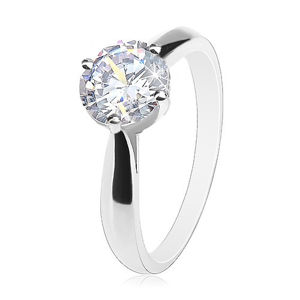 Zásnubní stříbrný prsten 925, vypouklá ramena, kulatý čirý zirkon - Velikost: 49
