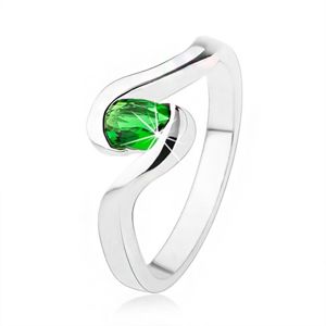Zásnubní stříbrný prsten 925 - zvlněná ramena, tmavě zelený oválný kamínek - Velikost: 56