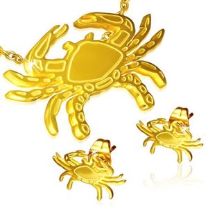Zlatá sada z oceli - puzetové náušnice a přívěsek, krab