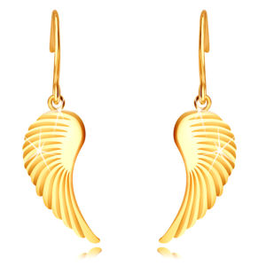 Zlaté 14K náušnice - velká andělská křídla, lesklý povrch, afro háček