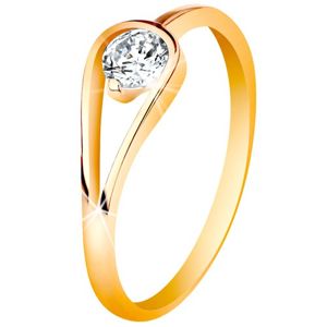 Zlatý 14K prsten s úzkými lesklými rameny, čirý zirkon ve smyčce - Velikost: 50