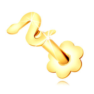 Zlatý 375 piercing - lesklý had a pravidelný kulatý kvítek
