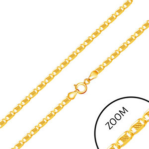 Zlatý 585 řetízek - lesklé články zdobené obdélníkem s mřížkou, 500 mm