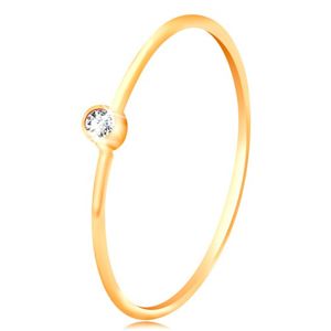 Zlatý diamantový prsten 585 - blýskavý čirý briliant v lesklé objímce, úzká ramena - Velikost: 51
