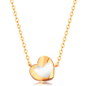 Zlatý náhrdelník 585 - lesklé srdíčko s bílou glazurou, řetízek