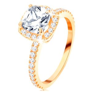 Zlatý prsten 585 - blýskavý kulatý zirkon v ozdobném kotlíku, třpytivé linie - Velikost: 49