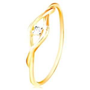 Zlatý prsten 585 - čirý kulatý zirkon mezi dvěma tenkými vlnkami - Velikost: 54
