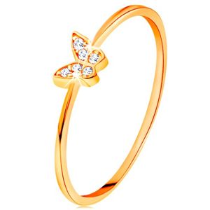 Zlatý prsten 585 - motýlek zdobený kulatými čirými zirkony - Velikost: 52
