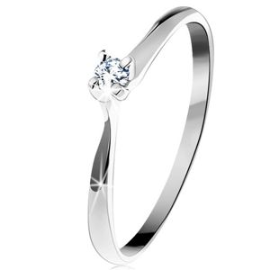 Zlatý prsten 585 - třpytivý čirý diamant v čtyřcípém kotlíku, bílé zlato - Velikost: 59