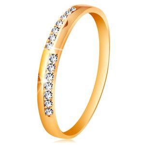 Zlatý prsten 585 - úzké linie z čirých blýskavých zirkonků, vysoký lesk - Velikost: 52
