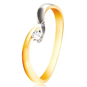 Zlatý prsten 585 - zahnutá dvoubarevná ramena, třpytivý čirý zirkon - Velikost: 58