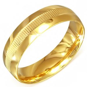 Zlatý prsten z chirurgické oceli s vroubkovaným pásem - Velikost: 62