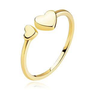 Zlatý prsten ze 14karátového žlutého zlata - hladká srdce, otevřená ramena - Velikost: 52